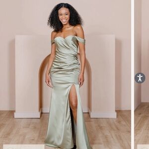 Revelry Elegant Off-Shoulder Green Dress